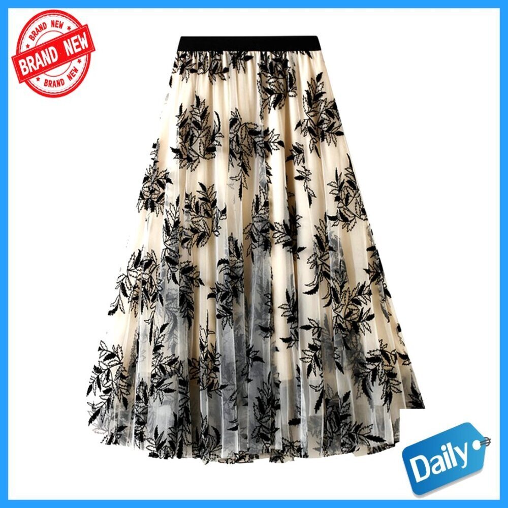 A-Line Elastic Waist Ruffle Tulle Layered Midi Skirt for Dance Parties